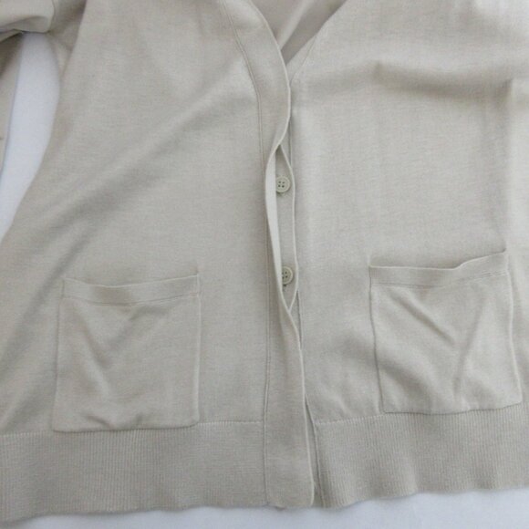 Ann Taylor Cardigan Small Beige Button-Up Roll-Tab Sleeves Knit Silky Cashmere - Picture 7 of 10